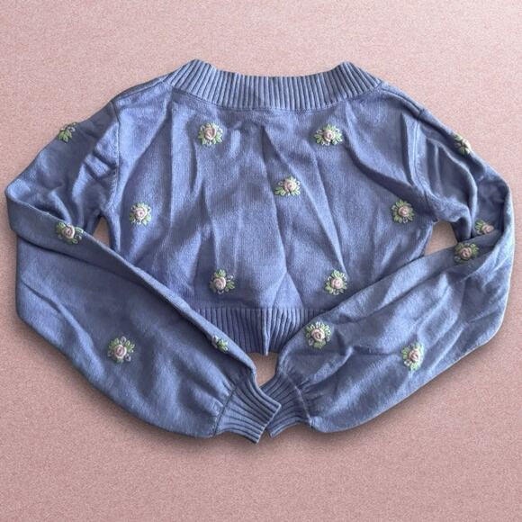 NWT Dolls Kill Sugar Thrillz Purple Floral Embroidered Cropped Cardigan - Picture 2 of 4